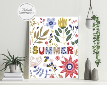 Boho Summer Floral Art Print – Polka Dot Flowers (Digital Download)