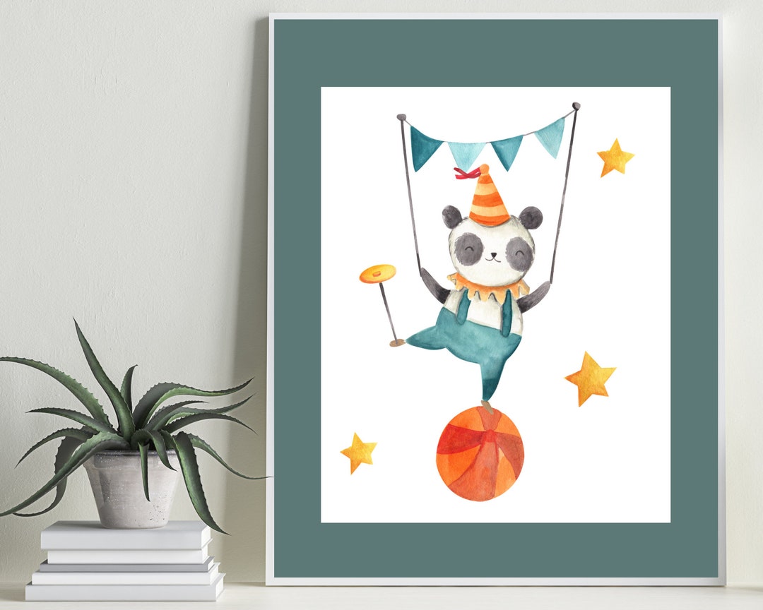 Circus Panda Bear Digital Print - Kids Room Art - Fun Circus Animal ...
