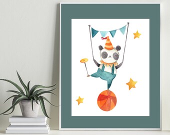 Circus Panda Bear Print – Whimsical Nursery or Playroom Art (Digital Download)