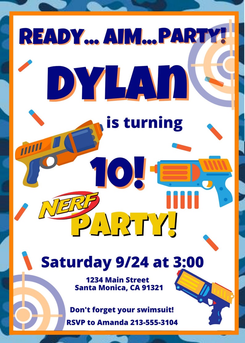 Nerf Birthday Party Printable Invitation Birthday Party Etsy
