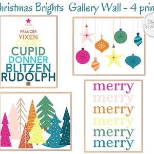 Multi Color Bright Christmas Trees Printable  Bundle - Christmas Art - Christmas Decor - Printable Christmas Art - Boho Art, Set of 4 Prints