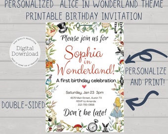 Alice in Wonderland Birthday Party Printable Invitation - Birthday Party Digital Download - Tea Party Birthday Party Invite - Digital Print