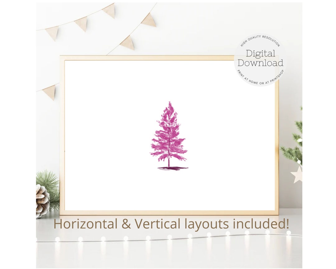 Pink Christmas Tree Watercolor Print – Boho Holiday Art (digital ...