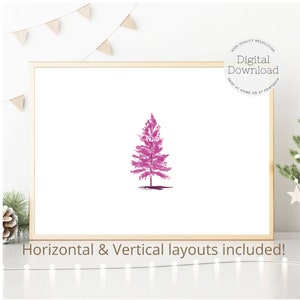 Watercolor Christmas Tree--Christmas Art - Christmas Decor - Christmas Art- Pink Christmas - Printable Art - Boho, Whimsical Art, Hot Pink