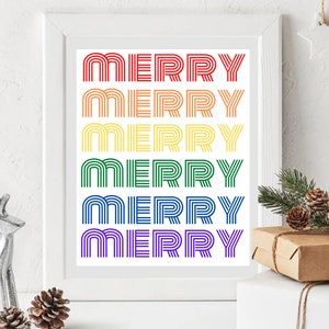 Christmas Printable Art - Christmas Decor - Primary Rainbow Colors - Instant Download - Merry Christmas, Fa La La, Ho Ho Ho, Bright Colors