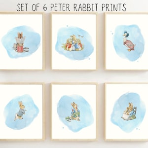 Peter Rabbit Set of 6 Prints BLUE - Nursery Art - Beatrix Potter Wall Art  Digital Download - Peter Rabbit Printable Art- Flopsy Mospsy