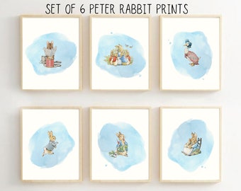 Peter Rabbit Nursery Art Prints – Set of 6, Blue Watercolor (Digital Download)