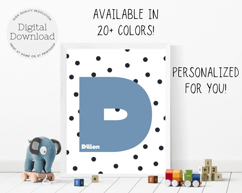 Custom Initial Print Initial Wall Art Boys Bedroom Decor Etsy