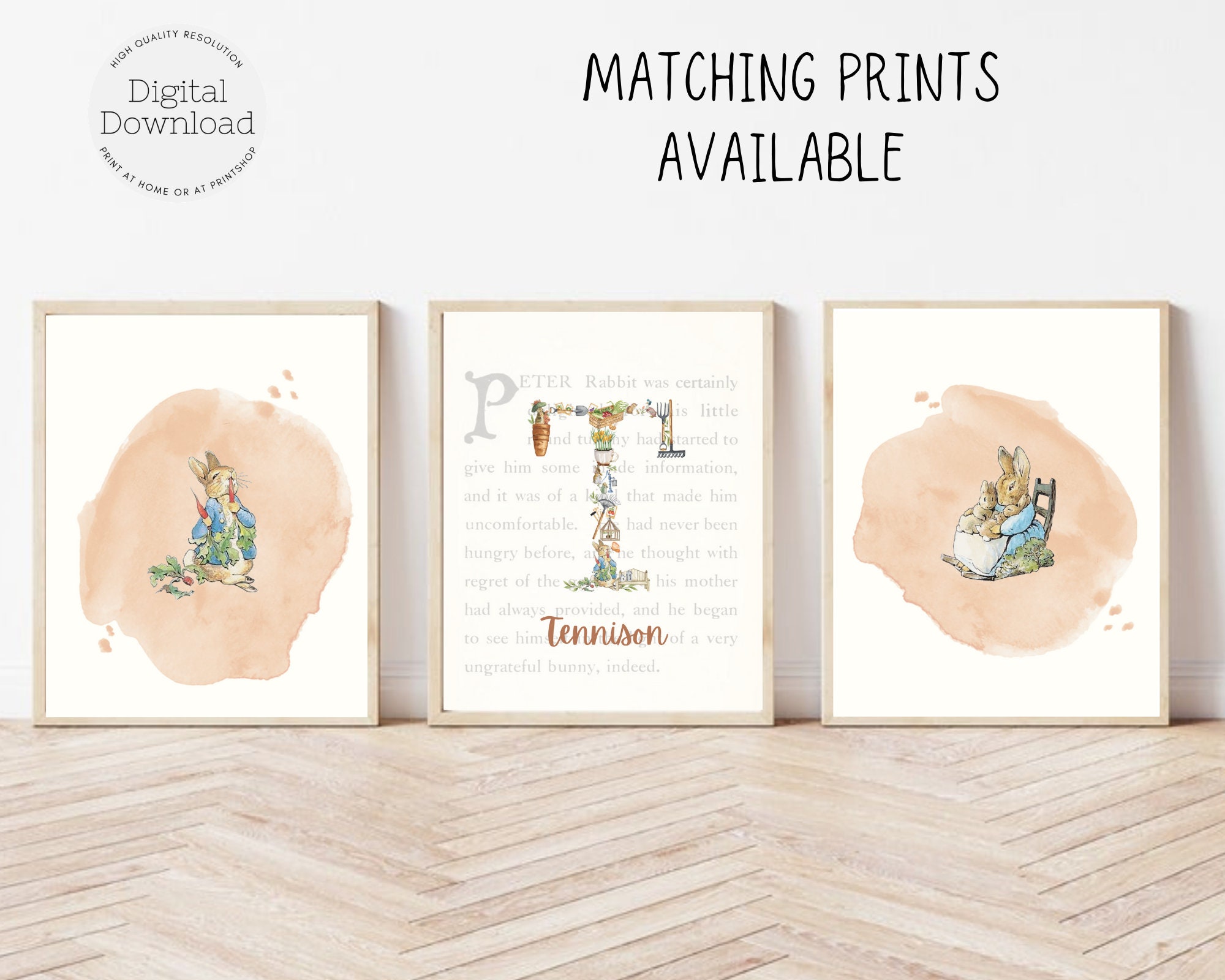 Custom Peter Rabbit Initial Print Kids Personalized Name Etsy