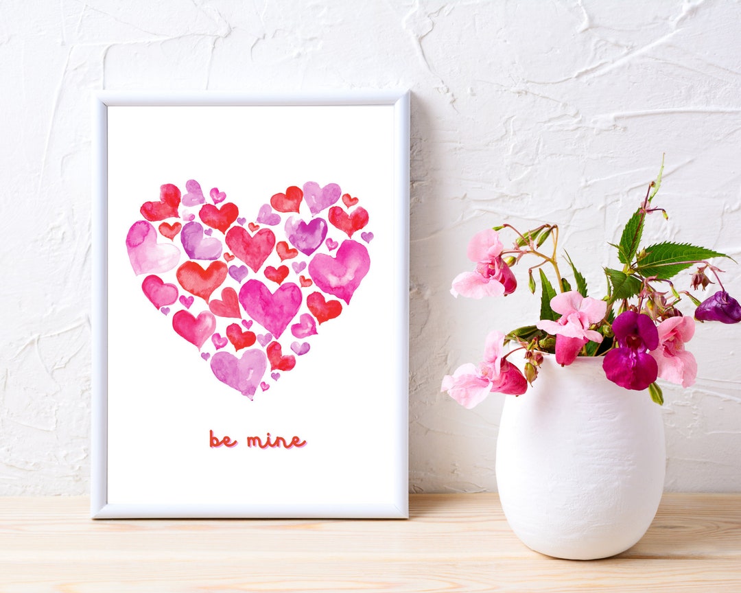 Valentines Digital Download Print - Watercolor Pink Purple Red Hearts ...