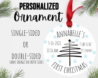 Personalized Birth Announcement Ornament - Custom New Baby Ornament - Baby's First Christmas Ornament - Personalized Christmas Ornament