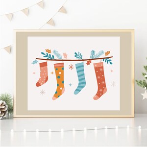Retro Christmas Stockings Print, Boho Christmas Vibe, Christmas Art, Pink Christmas Printable, Blush, Rosegold, Peach Christmas Art