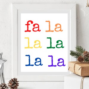 Printable Christmas Art - Christmas Decor - Primary Rainbow Colors - Download and Print - Merry Christmas, Fa La La, Ho Ho Ho, Bright Colors