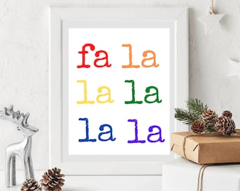 Rainbow Christmas Art Print - Fa La La Holiday Decor (Digital Download)