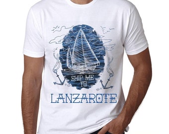 ULTRABASIC Men's Graphic T-Shirt Ship Me To Lanzarote Short Sleeve Tee-Shirt Vintage Birthday Gift Novelty Tshirt