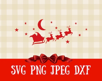 Santa Sleigh Reindeer SVG | Christmas Clipart Cut File