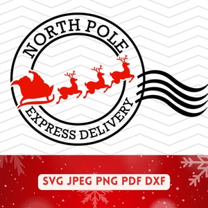 Pólo Norte SVG, Correio do Pólo Norte SVG, etiqueta de Natal svg, carimbo de Natal svg, carimbo de Papai Noel svg, entrega expressa do Pólo Norte png