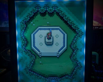 The Legend of Zelda: A Link to the Past (Lost Woods Master Sword) In-game Screenshot Shadowbox (Select a Size) (Optional Lighting)