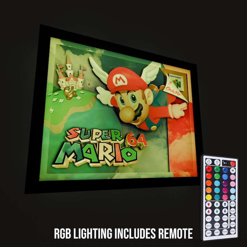 Super Mario 64 Box Art Deluxe Shadow Box Framed Art (select a Size ...