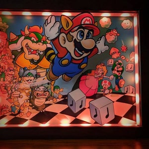 Super Mario Bros. 3 Poster Shadowbox (Select a Size) (Optional Lighting)