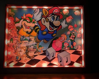 Super Mario Bros. 3 Poster Shadowbox (Select a Size) (Optional Lighting)