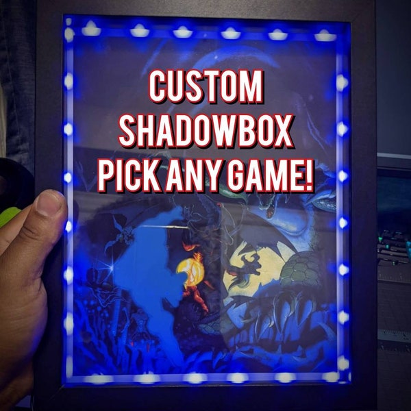 Custom Shadowbox (Pick any Game or Theme) (Select a Size) (Optional Lighting) (Bluetooth Compatible with Amazon Alexa and Google Assistant)