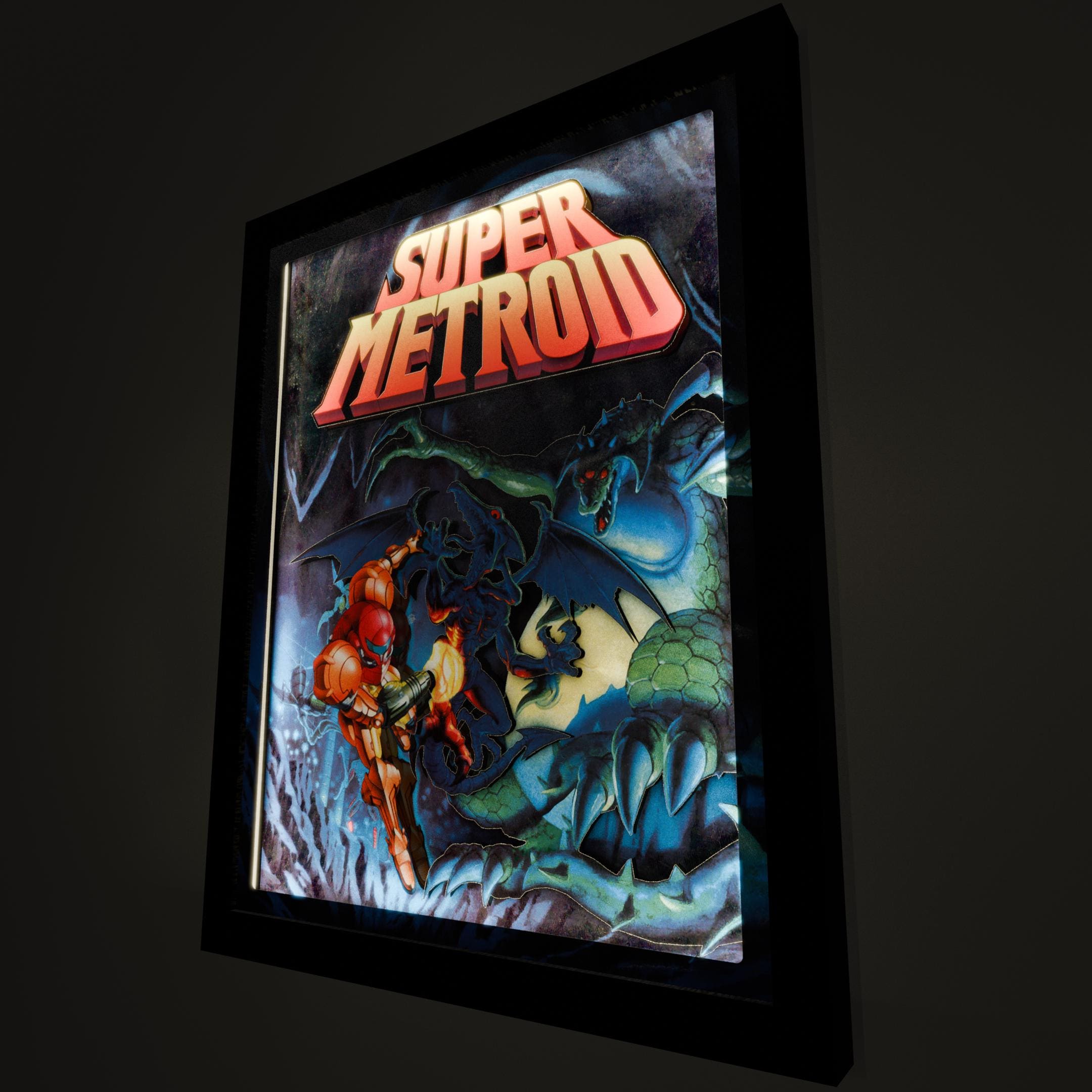 Super Metroid Deluxe Shadow Box Framed Art (Select a Size) (Optional Lighting)