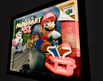 Mario Kart 64 Box Art Deluxe Shadow Box Framed Art (Select a Size) (Optional Lighting)