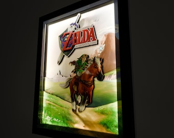 The Legend of Zelda: Ocarina of Time Shadow Box Framed Art (Select a Size) (Optional Lighting)