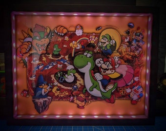 Super Mario World Treasure Map Poster Shadowbox (Large) (Optional Lighting)