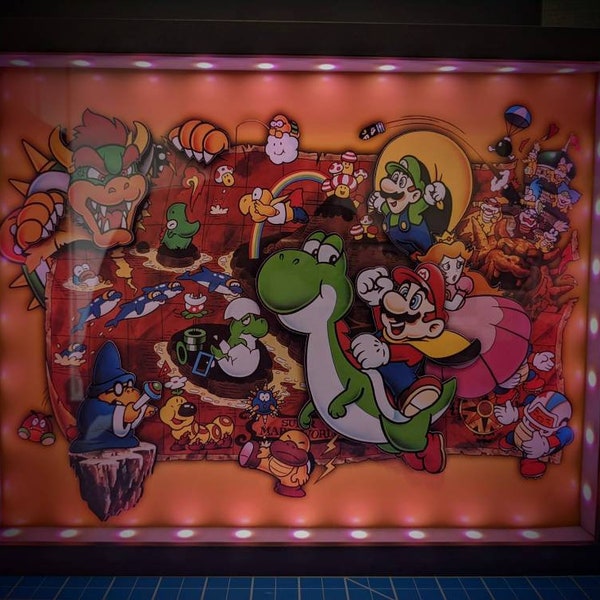 Super Mario World Treasure Map Poster Shadowbox (Large) (Optional Lighting)