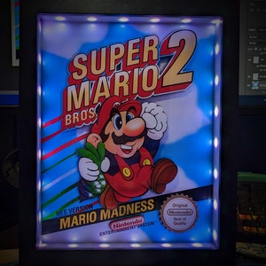 Super Mario Bros. 2 Boxart Shadowbox (Select a Size) (Optional Lighting)