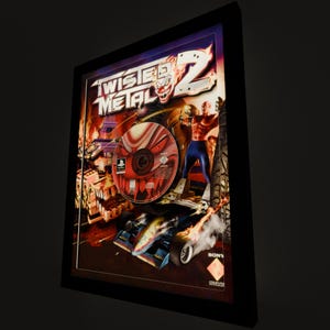 Twisted Metal 2 Replica CD Deluxe Shadow Box Framed Art (Select a Size) (Choose a Background) (Optional Lighting)