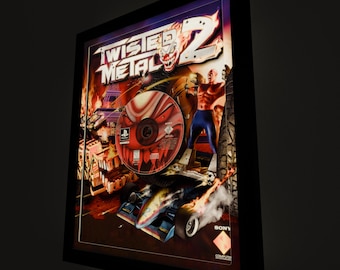 Twisted Metal 2 Replica CD Deluxe Shadow Box Framed Art (Select a Size) (Choose a Background) (Optional Lighting)