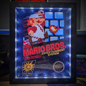 Super Mario Bros. Boxart Shadowbox (Select a Size) (Optional Lighting)