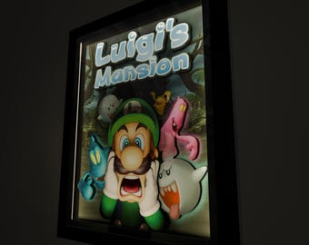 Luigi's Mansion Deluxe Shadow Box Framed Art (Select a Size) (Optional Lighting)
