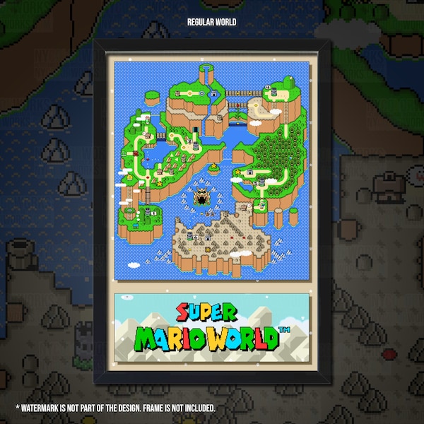 Super Mario World Map Poster (Regular, Fall/Autumn & Half World) (Select a Size)