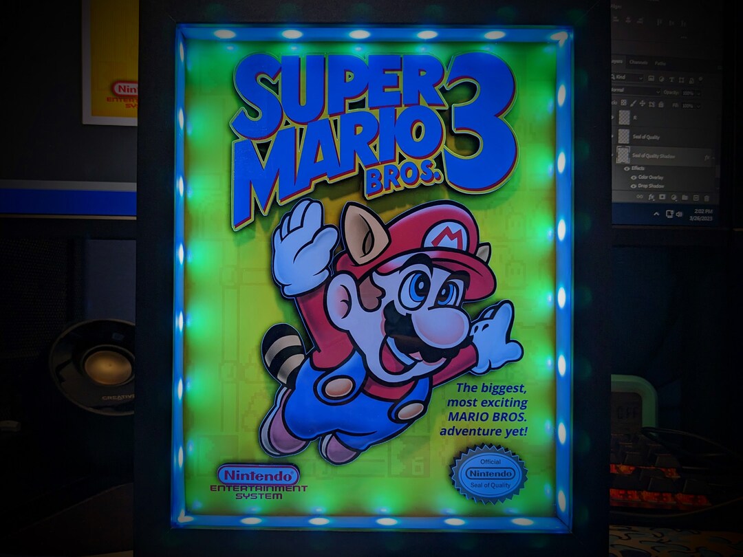 Super Mario Bros. 3 Boxart Shadowbox (select a Size) (optional Lighting ...