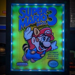 Super Mario Bros. 3 Boxart Shadowbox (Select a Size) (Optional Lighting)