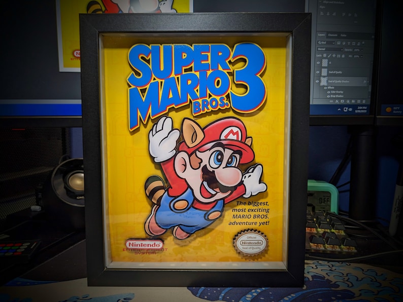 Super Mario Bros. 3 Boxart Shadowbox (select a Size) (optional Lighting ...