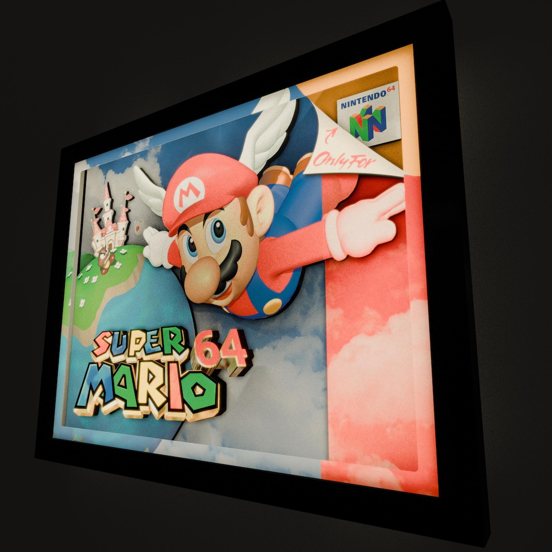 Super Mario 64 Box Art Deluxe Shadow Box Framed Art (select