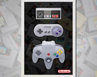 Nintendo Controller Evolution Poster (NES, SNES, N64) (Light & Dark Version) (Select a Size)