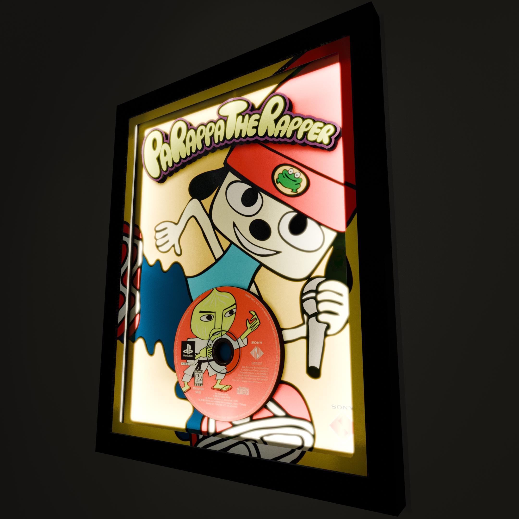 Parappa the Rapper Replica CD Deluxe Shadow Box Framed Art (Select a Size) (Choose a Background) (Optional Lighting)