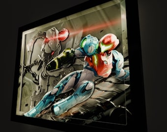 Metroid Dread Deluxe Shadow Box Framed Art (Select a Size) (Optional Lighting)