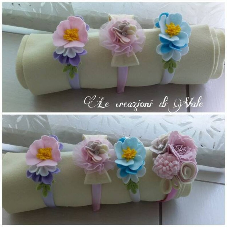 Cerchietto capelli bambina con fiori nelle tonalit\u00e0 dei colori pastello