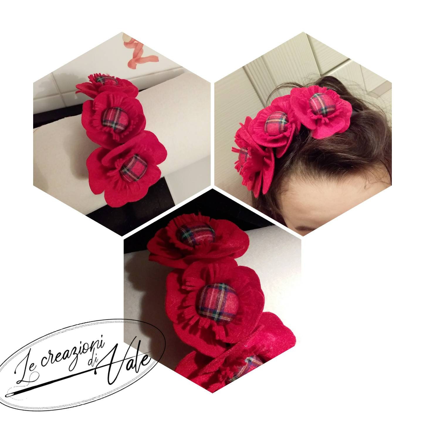 Cerchietto per capelli con fiori accessori moda bambina fatto a mano  all'uncinetto in cotone di vari colori