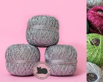 Silver glitter yarn, soft metallic yarn shimmer thread, shiny, sparkle, yarn with shimmer, crochet knitting, embellishment, craft supplies
