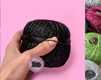 Black glitter yarn, metallic yarn, thread with shimmer, soft sparkle yarn, crochet, knitting, embellishment, brocade craft supply