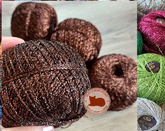 Brown glitter yarn, metallic yarn, thread with shimmer, soft sparkle yarn, crochet, knitting, embellishment, brocade yarn
