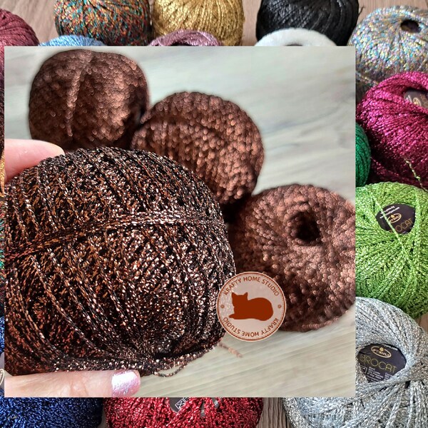 Brown glitter yarn, metallic yarn, thread with shimmer, soft sparkle yarn, crochet, knitting, embellishment, brocade yarn